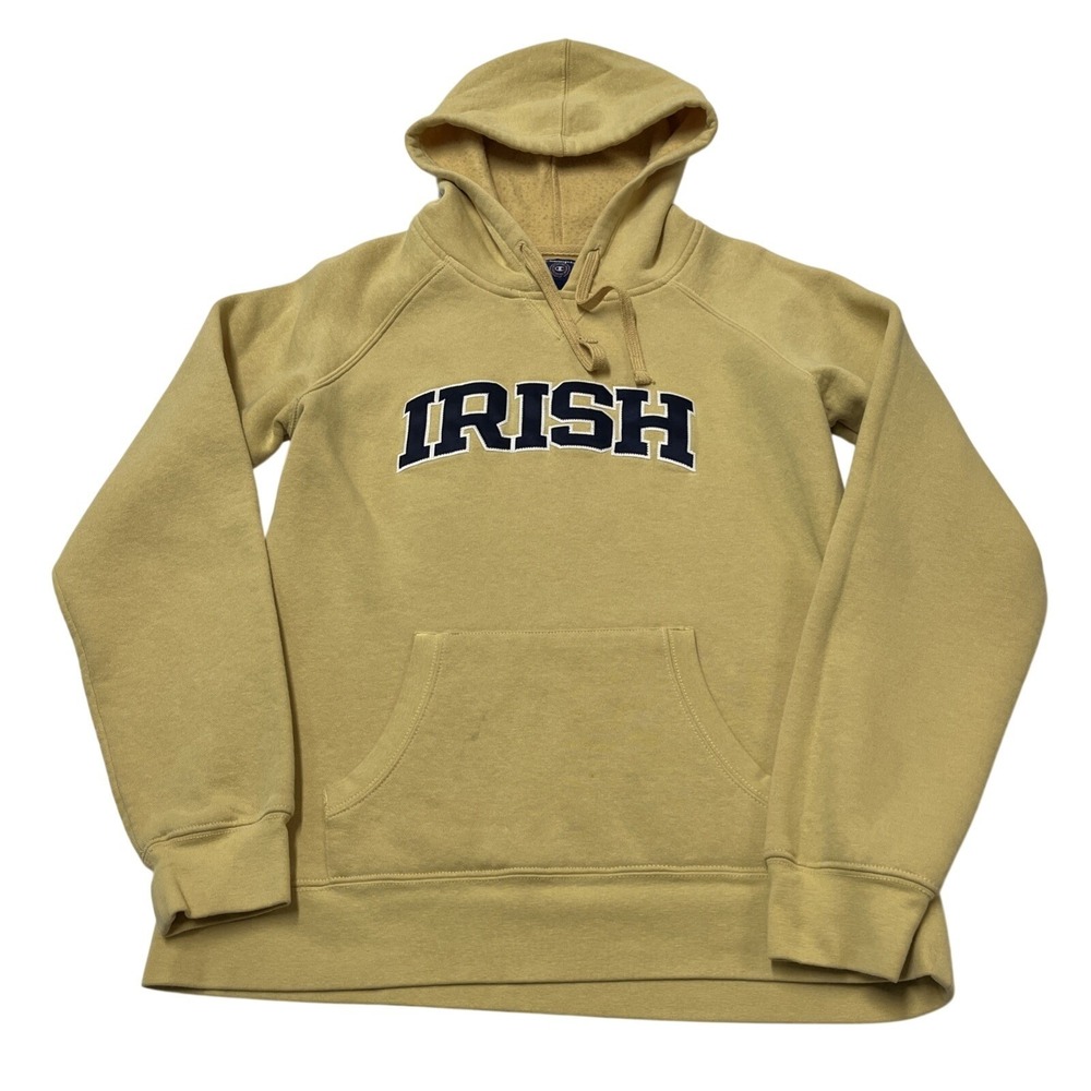 Vintage Notre Dame Hoodie Champion Sweatshirt Size L Gold Logo Irish Embroidered